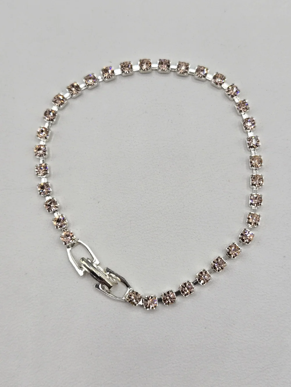 Swarovski Crystal Elements Silver Tennis Bracelet Champagne 7.5 inch Prom Bridal